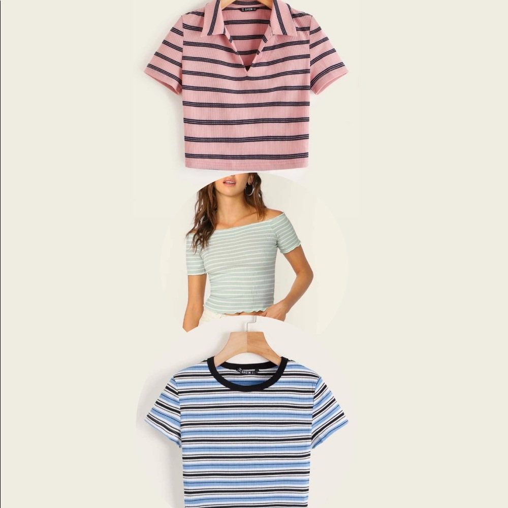 3 Rib-Knit Striped Tees